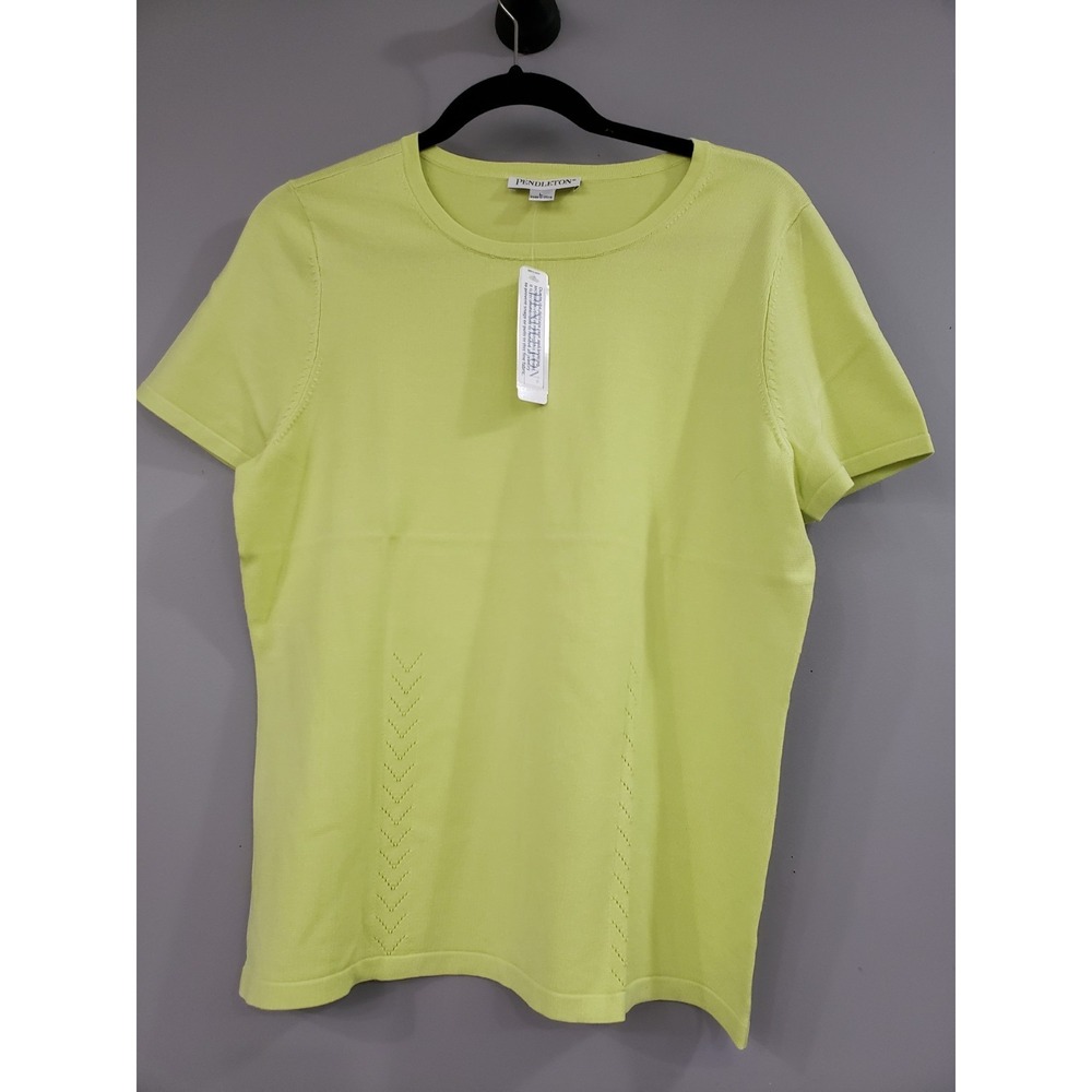 NEW $78 LARGE Pendleton Silk Blend Knit‎ Top Short Sleeve Bright Green